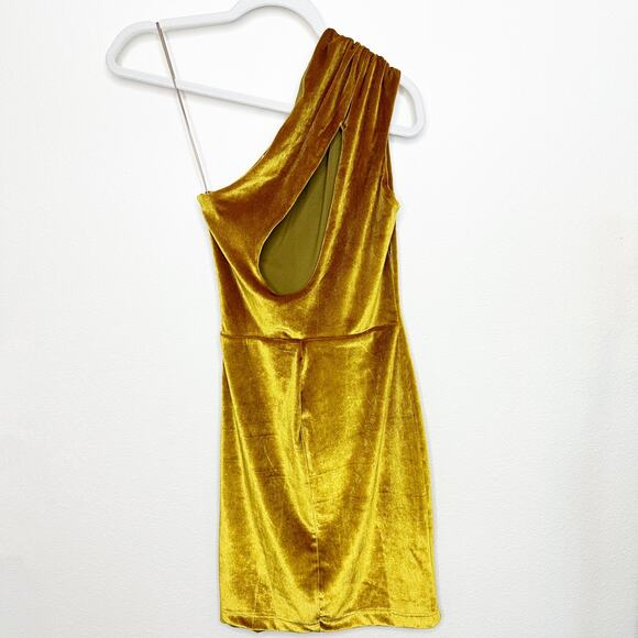 DRESS THE POPULATION x COSMO NWT Sunbeam Bellamy Velour One Shoulder Mini Dress - Picture 6 of 9